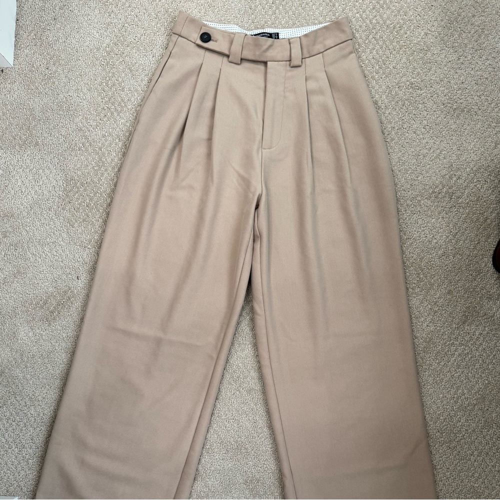 Stradivarius Tan Pleated Pants